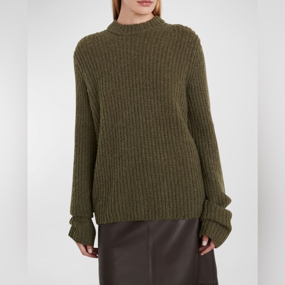 Vince Green Wool Alpaca Ribbed Crewneck Sweater Medium Coastal Cozy Fisherman